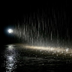 Moonlight Glow on Rainy Night Water Surface. Generative AI. 