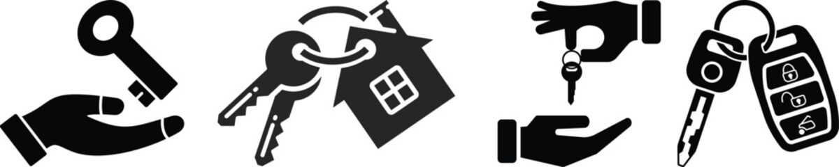 Antique key silhouettes. Medieval and modern keys, black vintage shapes set. Open door symbols,privacy and escape. Abstract tidy vector elements Mixed Keys Silhouettes and Keys black white vector icon