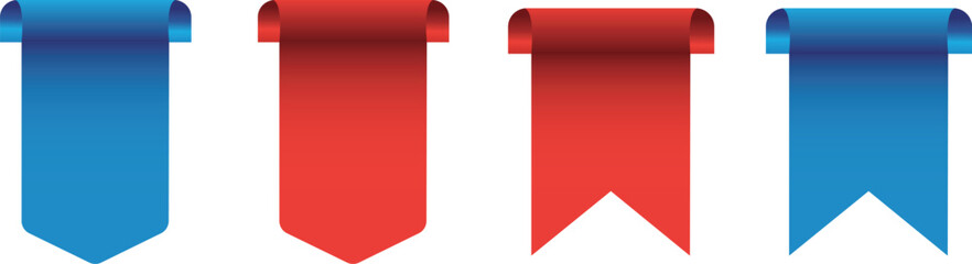 A graphic illustration showcasing four colorful ribbons alternating between shades of red and blue on a white background