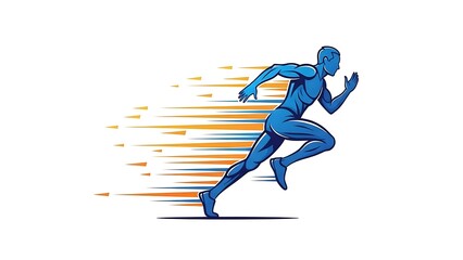 Dynamic blue runner speeding forward with motion blur background