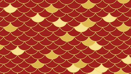 Seamless Traditional Gold Fish Scale Pattern on Auspicious Red Background © Koko