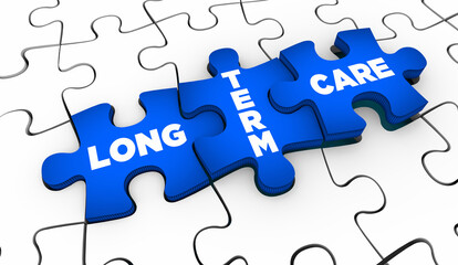 Long-Term Care Solution Puzzle Pieces Aide Assistant Caregiver 3d Illustration