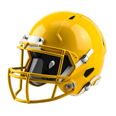 Fototapeta premium A close-up, isolated view of a shiny, yellow football helmet, tilted to the side
