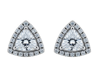 Elegant triangle diamond earrings isolated on transparent background