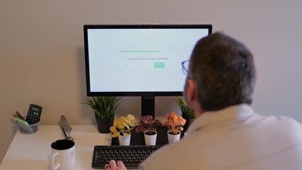 Middle Aged Man Takes Happiness Assessment for Emotional Intelligence and Mental Health Awareness and Wellness Metrics Concept