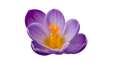 Elegant Violet Crocus Flower Blossom with Golden Yellow Center on White Background