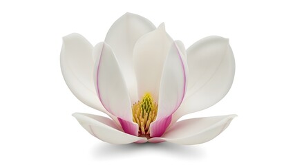 Beautiful Fresh White and Pink Magnolia Flower Bloom Isolated on White Background