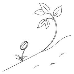 Continuous Line Drawing of a Growing Seedling Illustration