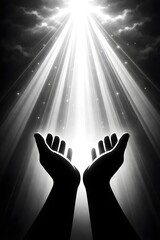 Hands reaching for the divine light