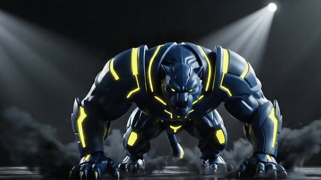 Powerful 3D mascot animation for advertising, bold and confident character design, strong body posture, sharp facial expression,
