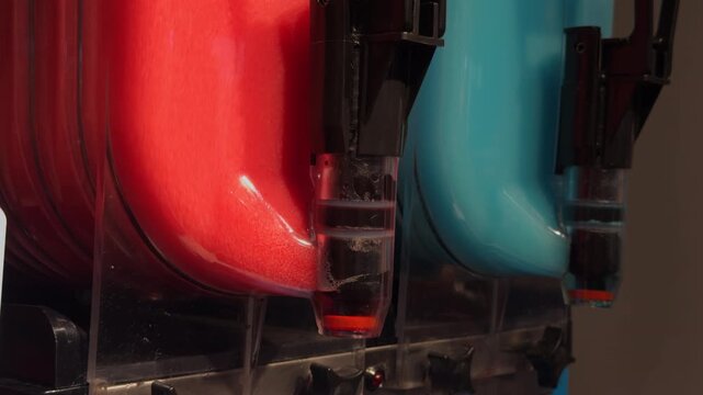 Colorful beverage dispensers glow, Refreshing summer scene with melting slush tanks under lights
