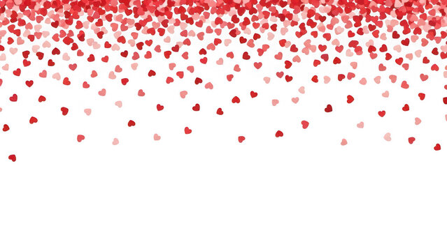 Red heart shapes falling from top isolated on transparent background