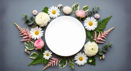 Floral Arrangement Plate Copy Space Nature