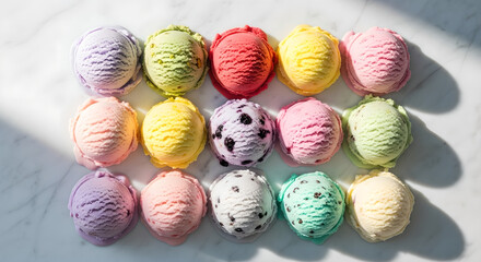 Ice Cream Scoops Colorful Dessert Food Flavors