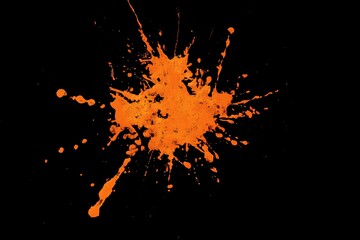 Thick ink splatter creates a striking visual on a black background in an art display