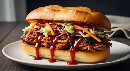 Pulled Pork Sandwich With Coleslaw And Barbecue Sauce