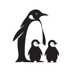 Obraz premium penguin family vector silhouette clip art abstract outline logo design illustration