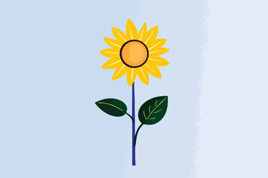 A vibrant illustration showcases a cheerful sunflower in full bloom, rendered in a clean, flat design style against a soft blue backdrop, perfect for various design projects. - Powered by Adobe