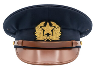 Military cap with golden star insignia isolated on transparent background
