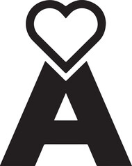 Large black letter a with intertwined heart symbol on white background
