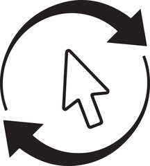 Black and white circular arrow icons with mouse cursor pointing in a cycle