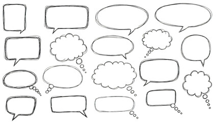Obraz premium A set of white speech bubbles on a black background on transparent background