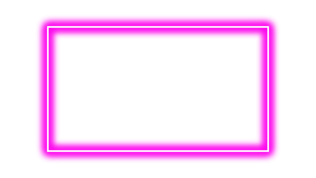 Pink rectangular empty frame with neon glow. Neon effect pink border. Neon glowing pink blank rectangle for picture or video frame. Vector illustration.