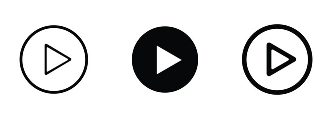 Play icon with editable stroke, outline and solid styles. Vector icon for ui design, media, video playback and multimedia. Play icon in filled, thin line, stroke style for website and apps. vector eps © Jayanto