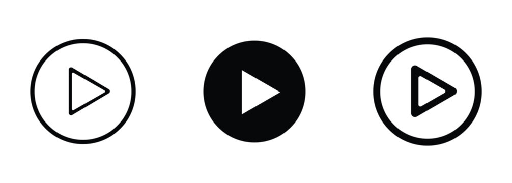 Play icon with editable stroke, outline and solid styles. Vector icon for ui design, media, video playback and multimedia. Play icon in filled, thin line, stroke style for website and apps. vector eps