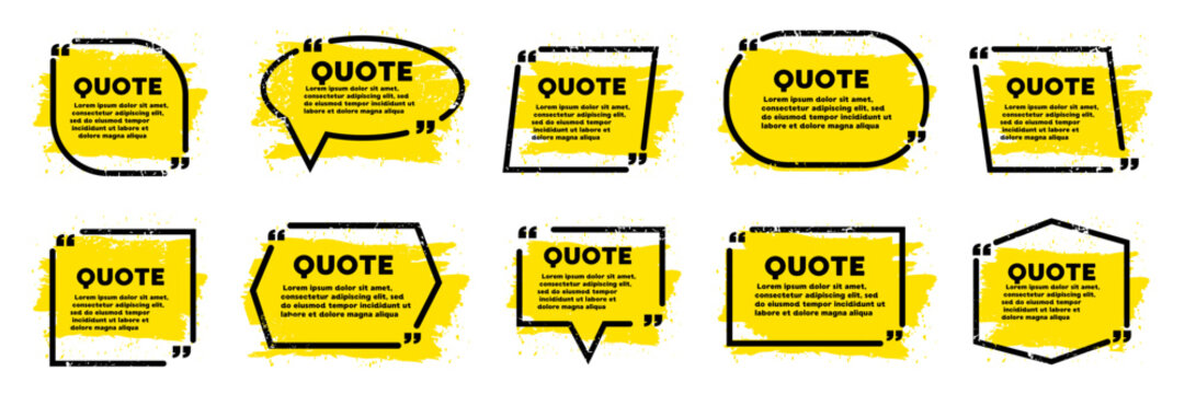 Quote speech bubbles with grunge brush backgrounds. Message frames for typography posters and social media quotes