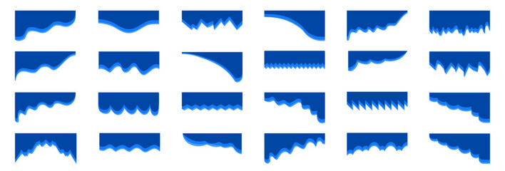 Blue torn paper edge collection with layered ripped shapes. Clean graphic style borders for banners and web design layouts