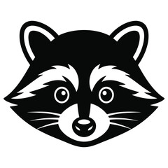 Charming Raccoon Face Illustration in Black and White Capturing Mischief and Curiosity Perfect for Wildlife Themes Children's Art and Educational Material