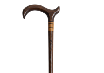 Elegant wooden cane with curved handle and decorative bands