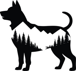 Loyal Dog Silhouette With Wilderness Landscape Scene