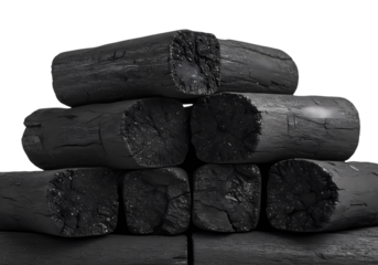 Stacked charcoal logs for grilling or art projects