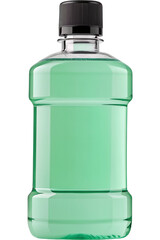Minty fresh mouthwash in a clear plastic bottle