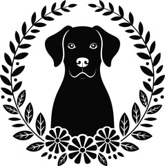 Dog Portrait Inside Floral Wreath