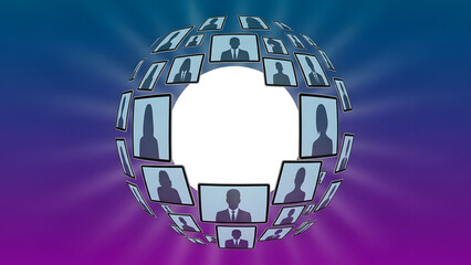 People connected through digital screens form a globe shape in a modern design. GENERATIVE AI