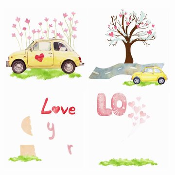 Animated watercolor tones about love and travel. Love messages in cute pastel colors, illustrations for those in love, Valentine's Day, love cards.