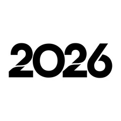 Modern bold black 2026 typography isolated on transparent background for future new year