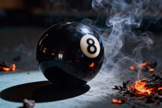 Mystical 8 Pool Ball with smoke and Cinematic Lighting