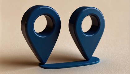 Two Blue Location Pins Connected by a Line on Beige Background.