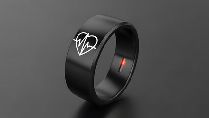 Black ring with heart and heartbeat symbol and red light