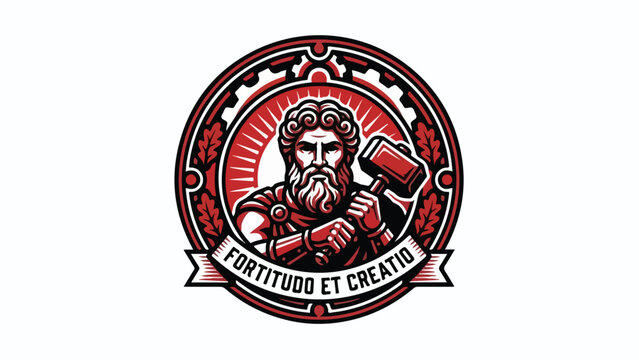 Ancient Greek God Hephaestus with Hammer Logo Design.