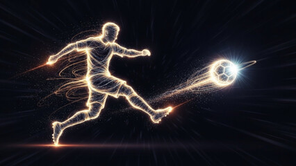 Dynamic soccer player kicking ball with glowing neon effect © Rasheed