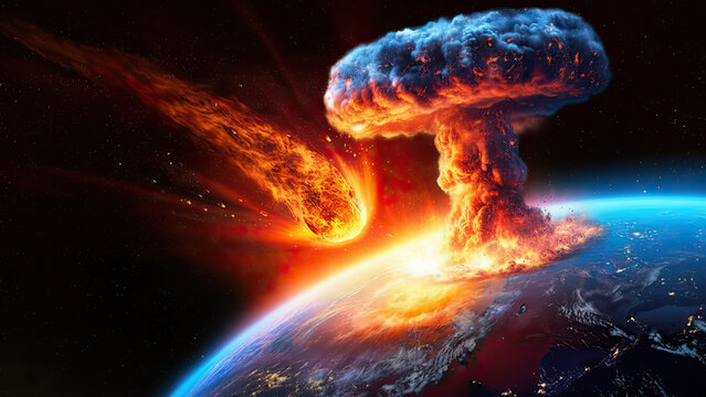 Catastrophic asteroid impact creates mushroom cloud on earth