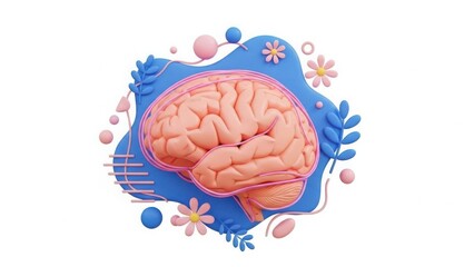 Illustration of human brain with floral elements