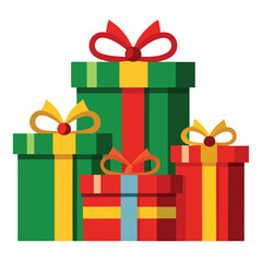 A colorful set of cartoon gift boxes with ribbons and bows for holidays and celebrations