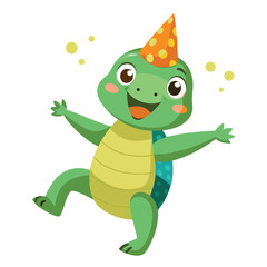 Funny cute green turtle cartoon character smiling happily