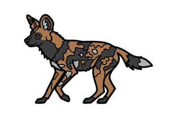 African wild dog vector illustration, painted wolf mascot isolated on white